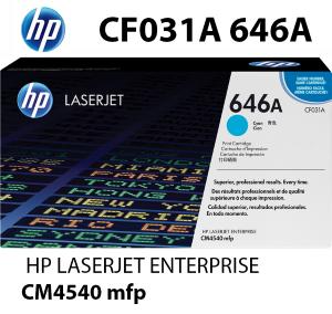 HP CF031A 646A Toner Ciano12500 pagine  stampanti: HP Color LaserJet Enterprise CM4540 f fskm MFP